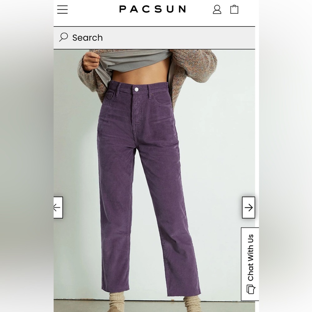 PacSun Purple Corduroy High Waisted Straight Leg Jeans - Size 27